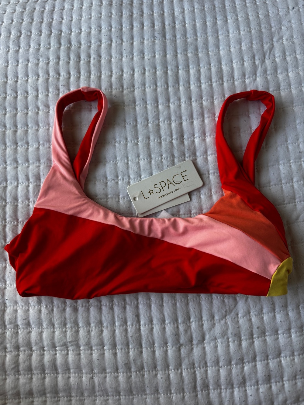 l*space Red Pink Orange Yellow Colorblock Bikini Top